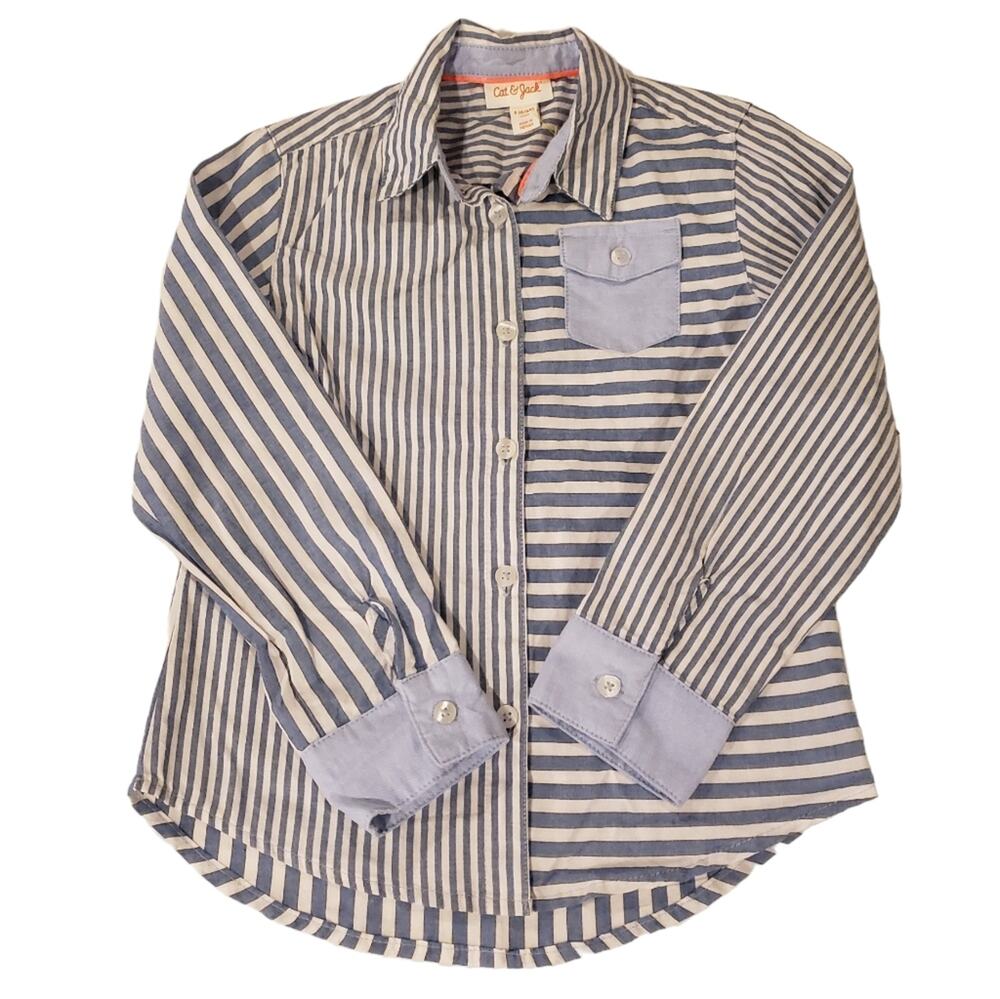 Girls Cat & Jack Striped Button Down Shirt Size S / 6 / 6X